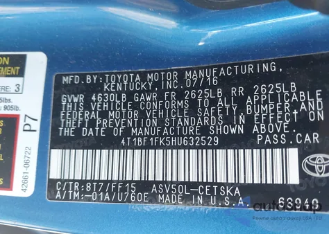 2017 Toyota Camry Se from USA, damaged, VIN 4T1BF1FK5HU632529